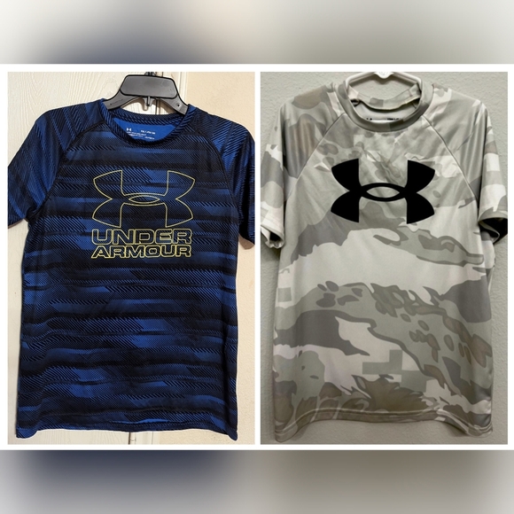 Under Armour Heatgear Boys' Big Logo 2PCS Tees Lot Size YXL Used Excellent - Picture 1 of 6